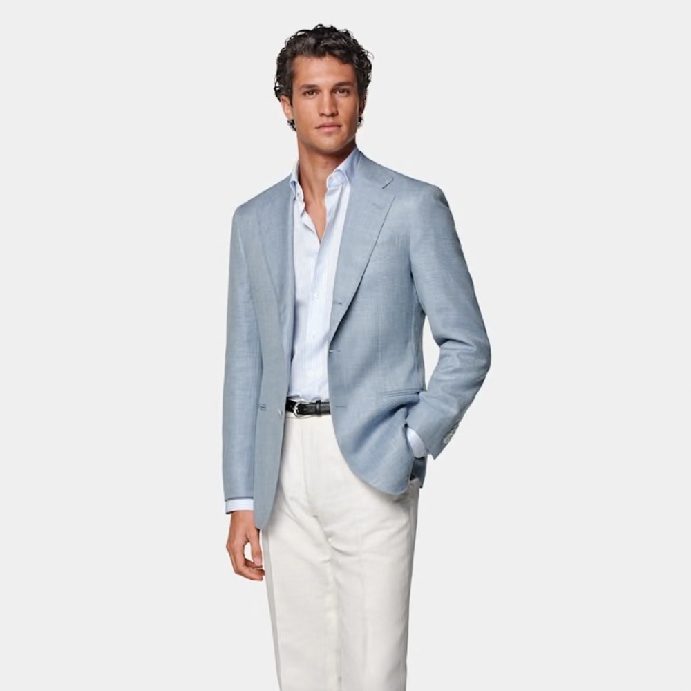 Al Duca D'aosta Unlined Linen & Suede Suit Jacket in Navy Mini Houndstooth UK 40